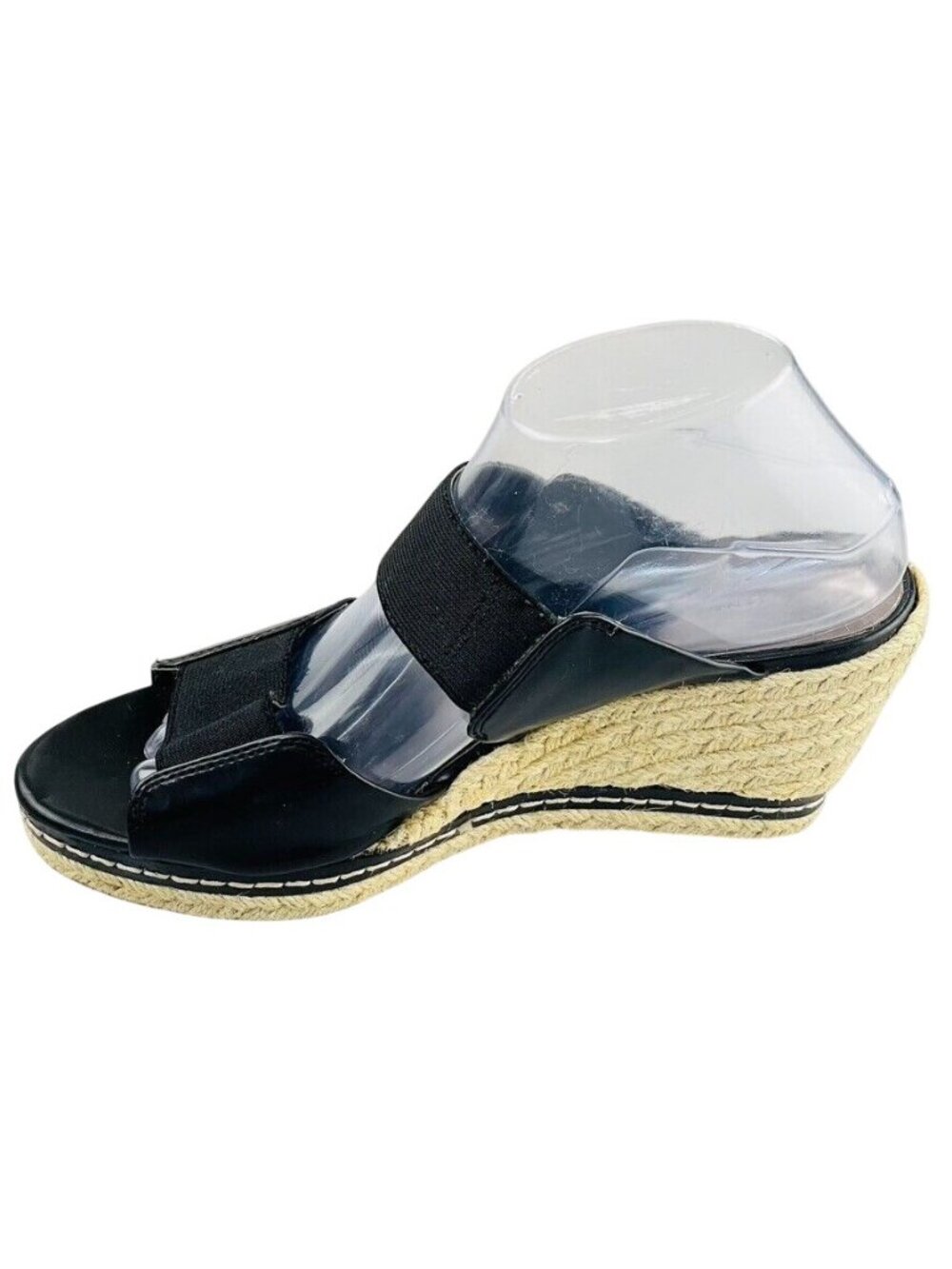 Etienne Aigner Womens Black Wedge Sandals With Elastic Straps & Espadrille Heel - Picture 10 of 11